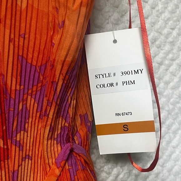 TAYLOR Sun Dress Orange Floral Pleated Tie Waist Flowy Small Cruise Summer NWT - Picture 9 of 12